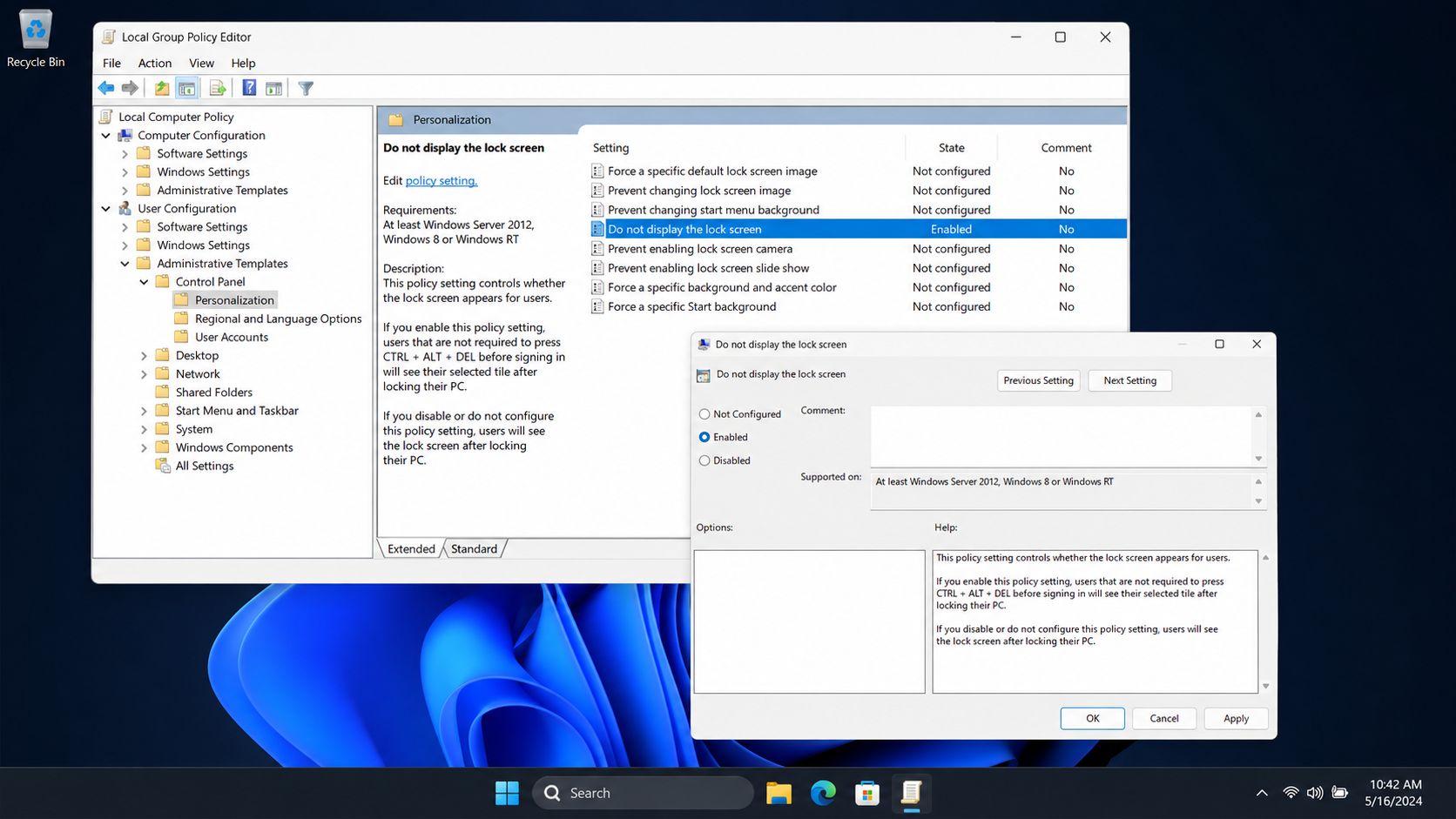 Как полностью отключить экран блокировки в Windows 10
