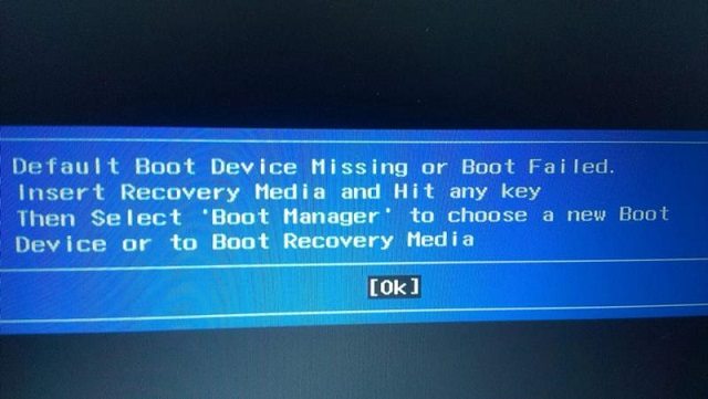 Default Boot Device Missing Or Boot Failed - слетевшие параметры загрузки в BIOS