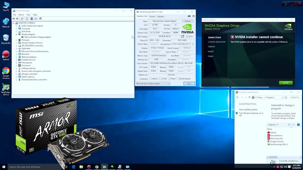 GTX 1060 не устанавливается драйвер на Windows 10