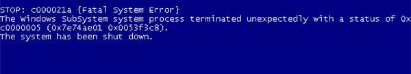 с000021а Fatal System Error Windows 7